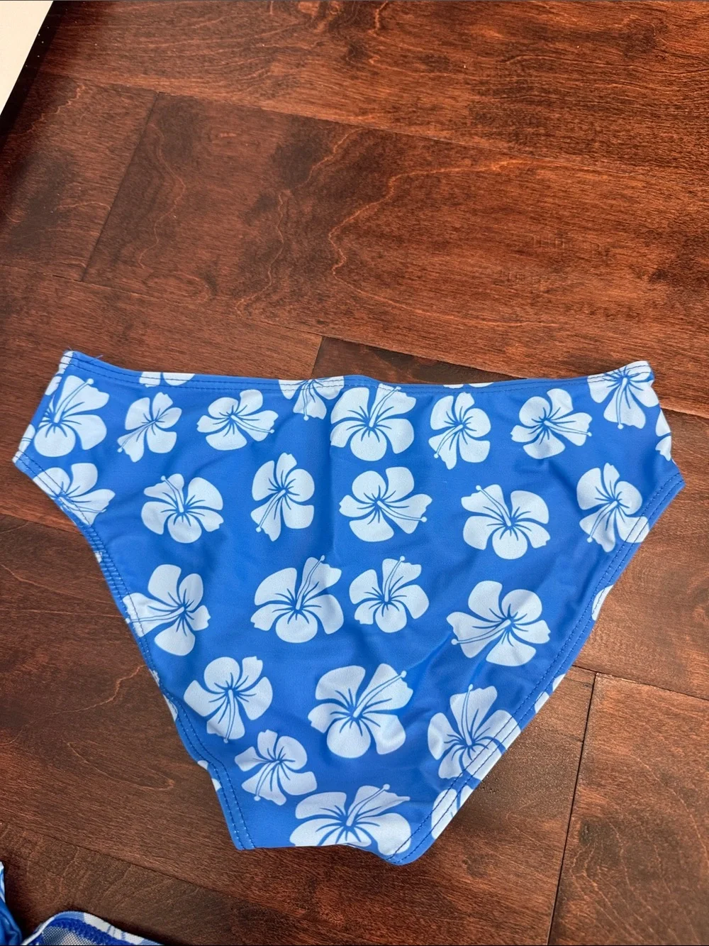 NEW 3-Piece Girls Swim Suit Set Bikini Bathing Blue Hibiscus Tropical Print, 10
